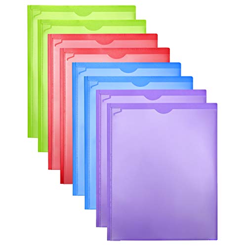 Folders Heavy Duty Folders with Clear Front Pockets 8 Pack, Plastic Folders with 3 Pocekts and 3 Prongs for Letter Size Paper, with Card Slot Assorted Colors School Work Home Use