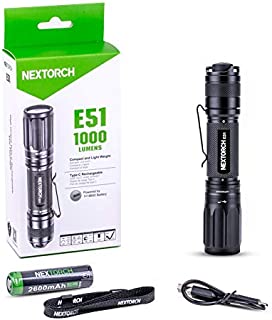 1000 Lumens Rechargeable LED Flashlight - CREE Mini Handheld Light with 18650 Battery USB Rechargeable Torch for Police Law Enforcement Hunting Campin