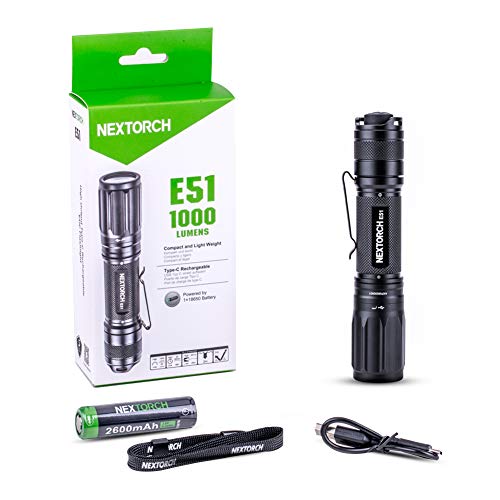 1000 Lumens Rechargeable LED Flashlight - CREE Mini Handheld Light with 18650 Battery USB Rechargeable Torch for Police Law Enforcement Hunting Campin