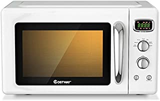 ARLIME 0.9 Cu.ft Microwave Oven, 900W Retro Countertop Compact Microwave Oven, Defrost & Auto Cooking Function, LED Display, Glass Turntable and Viewing Window, Child Lock, ETL Certification (White)
