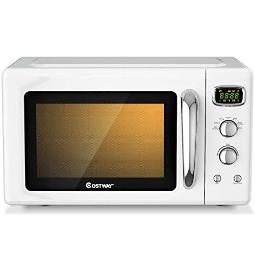 ARLIME 0.9 Cu.ft Microwave Oven, 900W Retro Countertop Compact Microwave Oven, Defrost & Auto Cooking Function, LED Display, Glass Turntable and Viewing Window, Child Lock, ETL Certification (White)