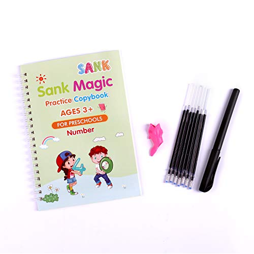 Sank Magic Practice Copybook for Kids - The Print Handwiriting Workbook-Reusable Writing Practice Book (Number Book with Pen) 