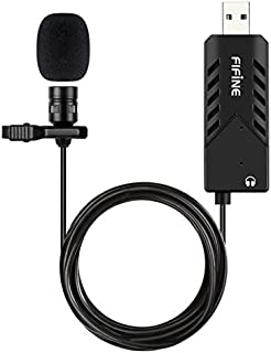 USB Lavalier Lapel Microphone,Fifine Clip-on Cardioid Condenser Computer mic Plug and Play USB Microphone with Sound Card for PC and Mac-K053