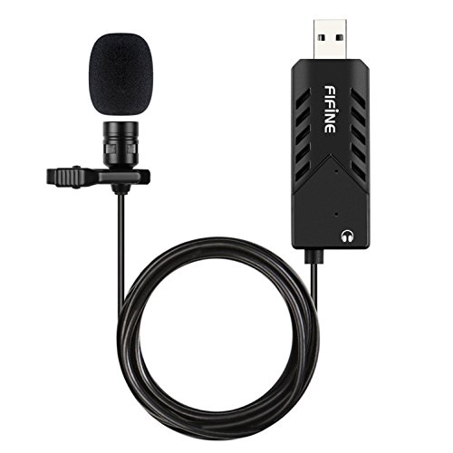 USB Lavalier Lapel Microphone,Fifine Clip-on Cardioid Condenser Computer mic Plug and Play USB Microphone with Sound Card for PC and Mac-K053