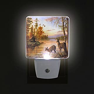 GIOVANIOR Peaceful Log Cabin Deer Flying Bird Plug in Dusk to Dawn Light Sensor LED Night Light Wall Light for Bedroom, Bathroom, Hallway, Stairs, Energy Efficient