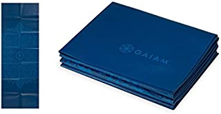 Gaiam Yoga Mat Folding Travel Fitness & Exercise Mat | Foldable Yoga Mat for All Types of Yoga, Pilates & Floor Workouts, Blue Sundial, 2mm