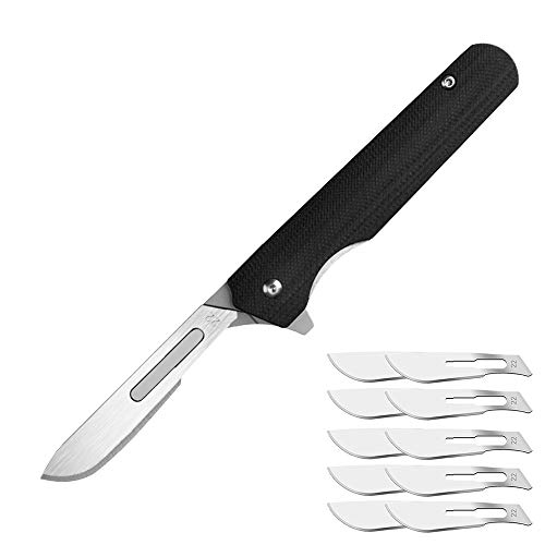 edcfans EDC Folding Pocket Knife Skinning Knives: G10 Handle, 10 Replaceable Scalpel Blades, Clip, Flipper Open, Locking Liner for Hunting, Utility Knife with Razor Surgical Carbon Steel Edge Blade