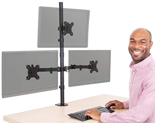 Stand Steady 3 Monitor Mount Desk Stand | Height Adjustable Triple Monitor Stand with Desk Clamp| Full Articulation VESA Mount Fits Most LCD/LED Monitors 13-32 Inches (3 Arm Clamp)