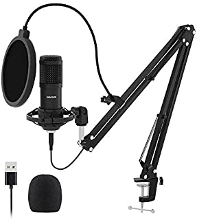 USB Streaming Podcast PC Microphone, SUDOTACK professional 192KHZ/24Bit Studio Cardioid Condenser Mic Kit with sound card Boom Arm Shock Mount Pop Filter, for Skype YouTuber Karaoke Gaming Recording