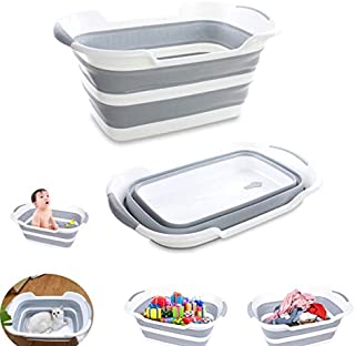 Varybeaty Collapsible Bathtub,Baby tub,Small Pets Bathtub Portable Baby Bathtub Washing Tub, Foldable Multifunction Plastic Laundry Basket Storage Basin Shower Basin Folding with Drainage Hole (Grey)