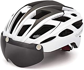 VICTGOAL Bike Helmet for Men Women with Safety Led Back Light Detachable Magnetic Goggles Visor Mountain & Road Bicycle Helmets Adjustable Adult Cycling Helmets (New White)