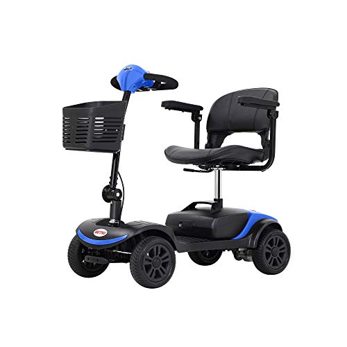 Metro Mobility Lite Compact Travel Electric Power Mobility Scooter for Adults - 265 lbs Max Weight, 4 Wheel, 18 in Width Leather Seats, Large Capacity Lead-Acid Battery, Matte Blue