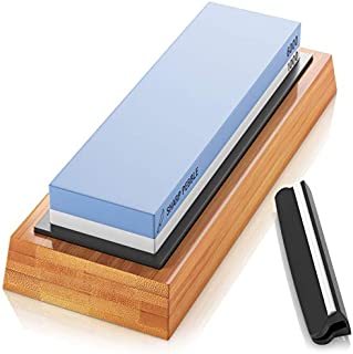 Sharp Pebble Premium Whetstone Knife Sharpening Stone 2 Side Grit 1000/6000 Waterstone- Whetstone Knife Sharpener- NonSlip Bamboo Base & Angle Guide