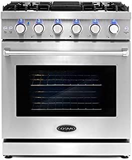 Cosmo COS-EPGR304 Slide-In Freestanding Gas Range with 5 Sealed Burners, Cast Iron Grates, 4.5 cu. ft. Capacity Convection Oven