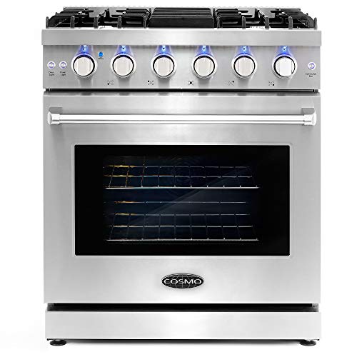 Cosmo COS-EPGR304 Slide-In Freestanding Gas Range with 5 Sealed Burners, Cast Iron Grates, 4.5 cu. ft. Capacity Convection Oven