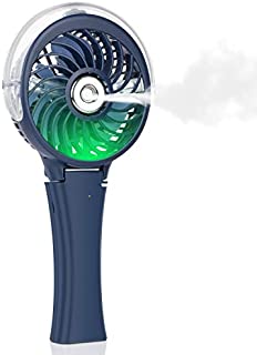 Handheld Misting Fan Portable Fan Facial Steamer-Rechargeable Battery Operated Fan, Foldable Travel Fan with Cooling Humidifier and Colorful Nightlight for Camping, Hiking, Outdoor (Blue)