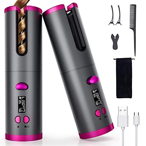 Unbound Cordless Automatic Hair Curler, Anti-Tangle Wireless Auto Curling Iron Wand, Portable USB Rechargeable Spin Curler Ceramic Barrel Rotating for Short Hair&Long Hair,Heats Up Quick