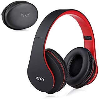 Over Ear Bluetooth Headphones, WXY Wireless Headset V5.0 with Built-in Mic, Micro TF, FM Radio, Soft Earmuffs & Lightweight for iPhone/Samsung/PC/TV/Travel(Black-Red)