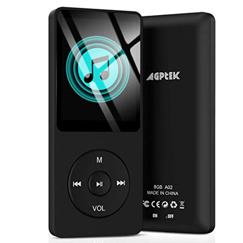 AGPTEK A02 8GB & 70 Hours Playback MP3 Lossless Sound Music Player (Supports up to 64GB), Black