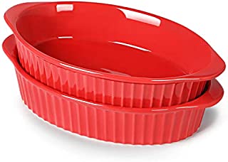 LEETOYI Porcelain Small Oval Au Gratin Pans, Baking Dish Set for 1 or 2 person servings, Bakeware with Double Handle for Kitchen and Home, Set of 2 (Red)