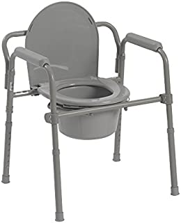 Drive Medical 11148-1 Steel Folding Bedside Commode, Grey, Bariatric