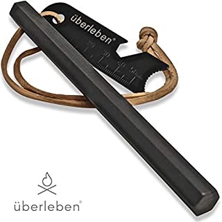 überleben Hexå Fire Starter | 3 x 1/2 Thick Hexagon Bushcraft Fire Steel | 20,000 Strikes | Survival Ferro Rod | Multi-Tool Striker & Full Grain Leather Lanyard