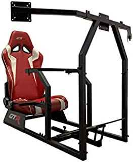 GTR Simulator GTAF-BLK-S105LRDWHT - GTA-F Model (Black) Triple or Single Monitor Stand with Red/White Adjustable Leatherette Seat, Racing Simulator Cockpit Gaming Chair Single Monitor Stand