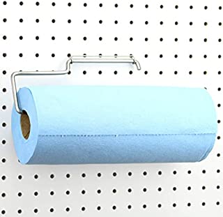 Pegboard Paper Towel Holder - Stainless Steel - Hooks to Any Peg Board - Pegboard Organization Accessory - Add to Pegboard in Your Tool Shed, Garage, Workbench, Craft Room, Laundry Room, or Kitchen