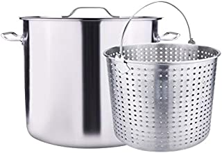 ARC S100B 100QT 25 Gallon Stainless Steel Stock Pot with Basket for seafood Cooking Crawfish Boil Pot with Basket Crab Cooker Deep Fryer Lobster pot