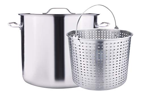 ARC S100B 100QT 25 Gallon Stainless Steel Stock Pot with Basket for seafood Cooking Crawfish Boil Pot with Basket Crab Cooker Deep Fryer Lobster pot