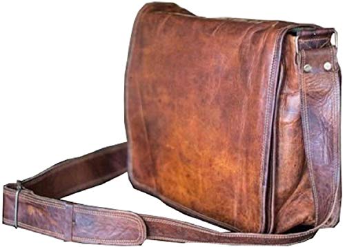 18 inch Leather Full Flap Messenger Handmade Bag Laptop Bag Satchel Bag Padded Messenger Bag School Brown (18x13)