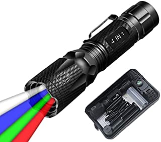 Super Bright Hunting Flashlights, Color Changing Torch Light with Red/Green/Blue Zoomable Beam+18650 Battery+Charger+Bracelet, Multipurpose for Spectrum Camera, Light Painting, Night Fishing Camping