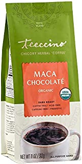 Teeccino Chicory Coffee Alternative  Maca Chocolaté  Ground Herbal Coffee Thats Prebiotic, Caffeine Free & Acid Free, Dark Roast, 11 Ounce