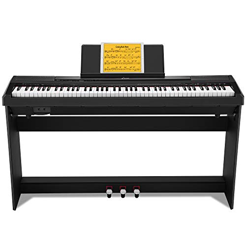 Donner DEP-10 Beginner Digital Piano 88 Key Full Size Semi Weighted Keyboard, Portable Electric Piano With Furniture Stand/Triple Pedals/Power Supply