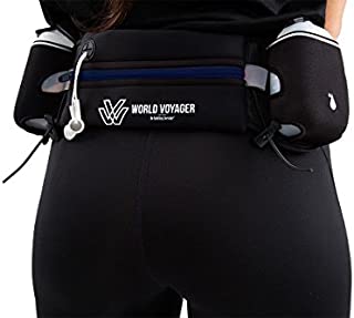 World Voyager Premium Quality No Bounce Runners Hydration Belt with Reflectors, Smartphone Pocket & BPA Free Water Bottles - Blue Zipper