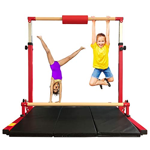 MARFULA Adjustable Gymnastics Bar 6 Ft Kip Bar with Mat for Kids and Gymnast Exercise Home and Gym Club Use