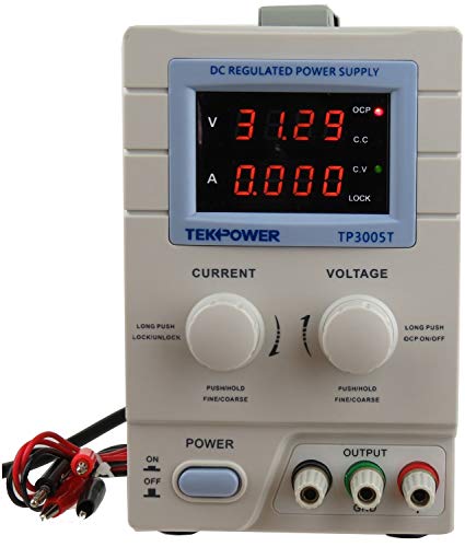 Tekpower TP3005T Variable Linear DC Power Supply, 0 - 30V @ 0 - 5A with Alligator Test Leads