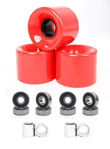 FREEDARE 58mm Skateboard Wheels 82a + ABEC-7 Bearing Steel and Spacers Cruiser Wheels (Red, Pack of 4)