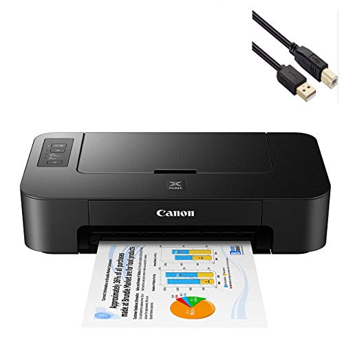 Canon PIXMA TS Series Inkjet Photo Printer - Print Only for Home Business Office Bundle, Up to 4800x1200dpi Color Resolution - 7.7ipm Print Speed, Black - BROAG 4 Feet USB Printer Cable