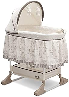 Delta Children Rocking Bedside Bassinet - Portable Crib with Lights Sounds and Vibrations, Play Time Jungle