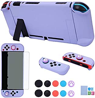 Dockable Case for Nintendo Switch - COMCOOL 3 in 1 Protective Cover Case for Nintendo Switch and Joy-Con Controller with Screen Protector and Thumb Grips - Purple