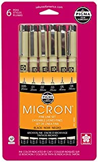 Sakura Pigma 30062 Micron Blister Card Ink Pen Set, Black, Ass't Point Sizes 6CT Set