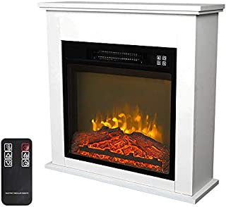 Zokop 25''W Freestanding Electric Fireplace Stove Space Heater with Realistic Flame, Wood Mantel, Remote Control for Home Room Indoor, 1500W-Black