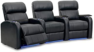 Octane Seating Diesel XS950 Theatre Chairs for Home Black Top-Grain Leather - Space Saving Design - Motorized Recline - Curved Row of 3 Chairs