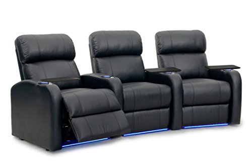 Octane Seating Diesel XS950 Theatre Chairs for Home Black Top-Grain Leather - Space Saving Design - Motorized Recline - Curved Row of 3 Chairs