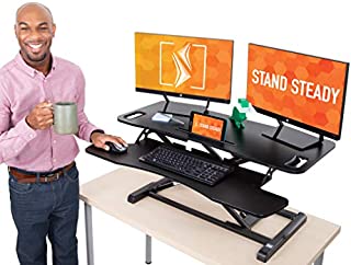 Flexpro Hero 37 Inch Standing Desk | 2 Level Standing Desk Converter with Keyboard Shelf and Monitor Riser | Large Dual Level Sit to Stand Workspace | Easily Sit or Stand in Seconds! (Black / 37