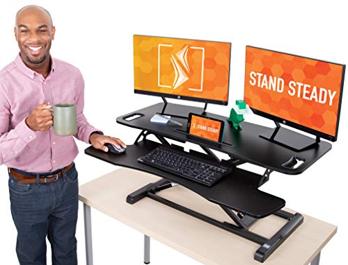 Flexpro Hero 37 Inch Standing Desk | 2 Level Standing Desk Converter with Keyboard Shelf and Monitor Riser | Large Dual Level Sit to Stand Workspace | Easily Sit or Stand in Seconds! (Black / 37