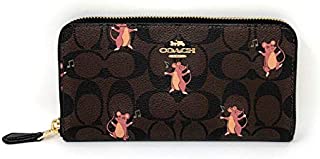 COACH WOMENS ACCORDION ZIP WALLET IN SIGNATURE CANVAS WITH PARTY MOUSE PRINT F88259 BROWN PINK MULTI