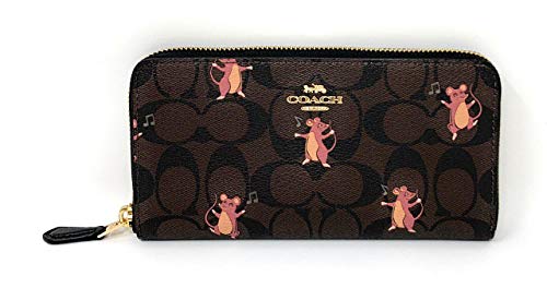 COACH WOMENS ACCORDION ZIP WALLET IN SIGNATURE CANVAS WITH PARTY MOUSE PRINT F88259 BROWN PINK MULTI