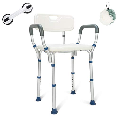 GreenChief Heavy Duty Shower Chair with Arms and Back - Tool Free - Bathtub Seat with Handles for Seniors, Elderly, Disabled & Handicap- Adjustable Medical Shower Stool Spa Seat for Bariatrics 300Lb